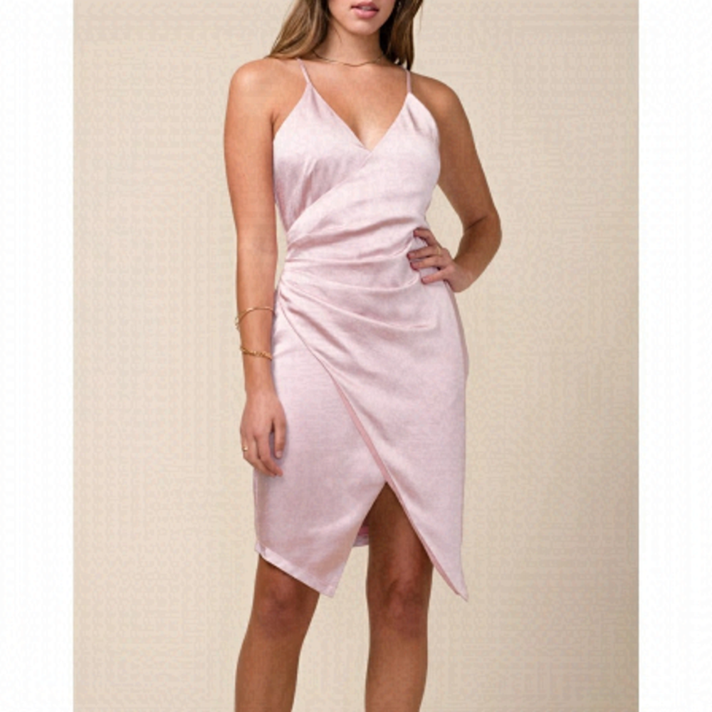 NEW Adelyn Rae Satin Blush Julianne Wrap Dress Sz MED